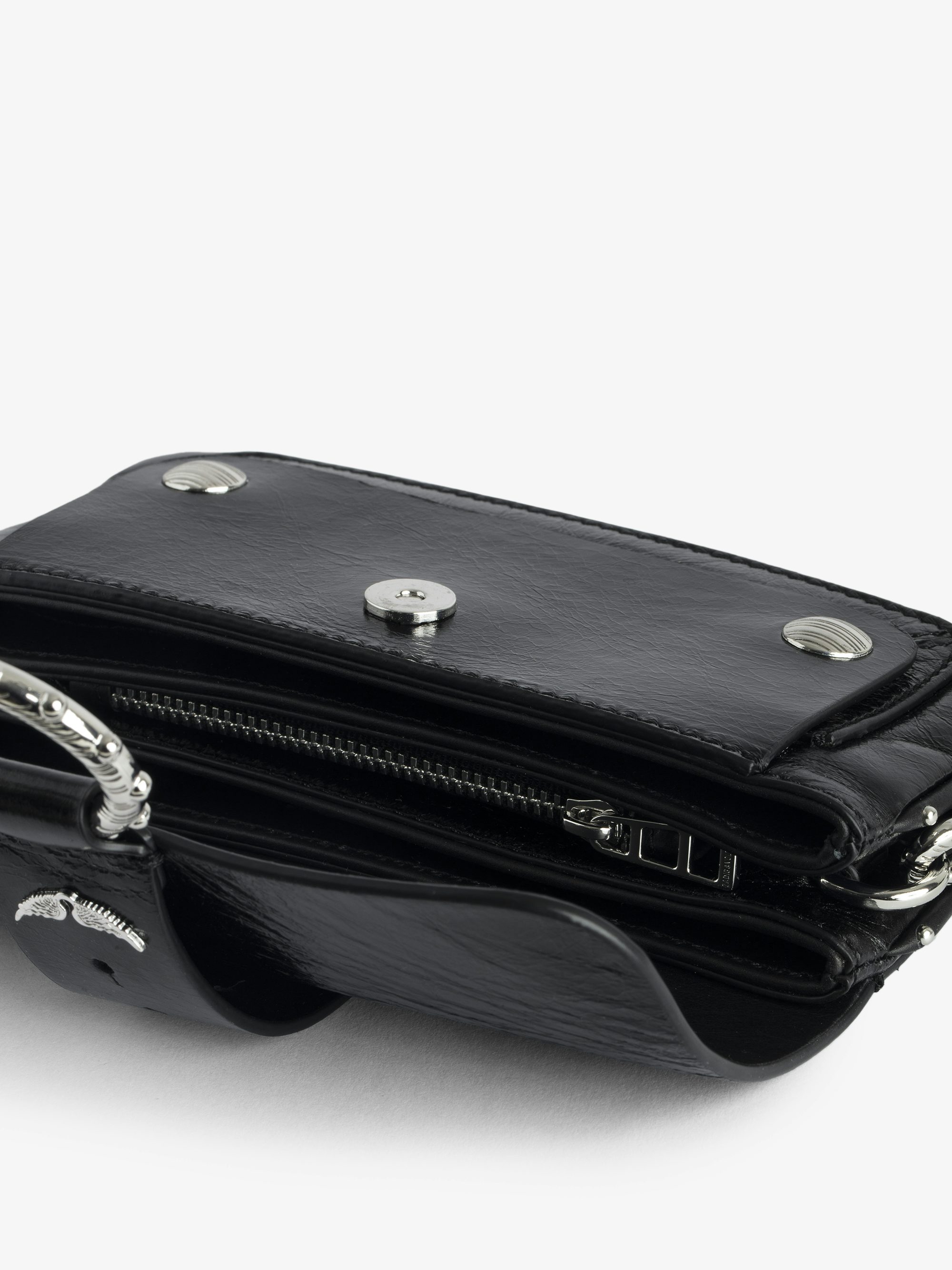 Kate Wallet Bag - Mini bag in vintage-effect leather with a metal ring and chain.